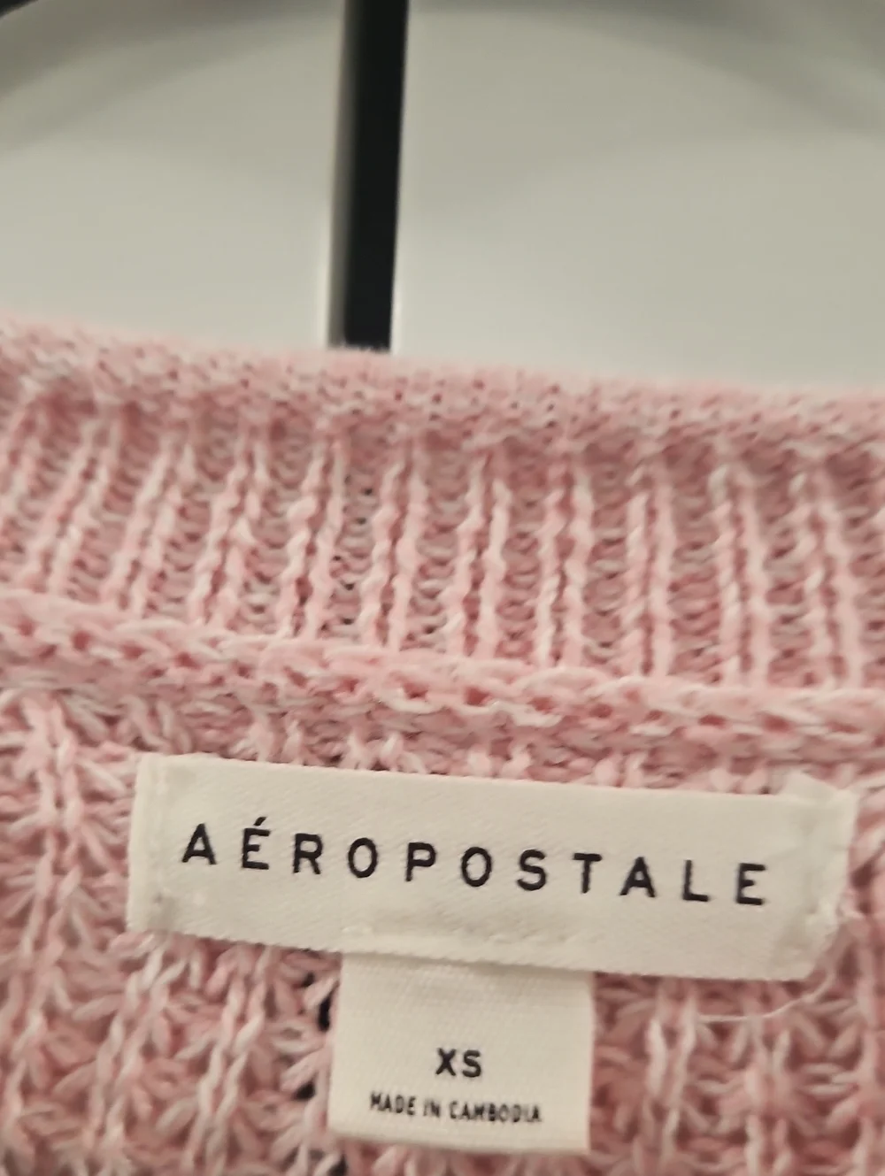 Aeropostale Waffle Knit Pink Stripe Henley Cropped Sweater. Size XS.